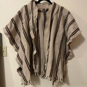 Vintage Wool Striped Fringe Poncho